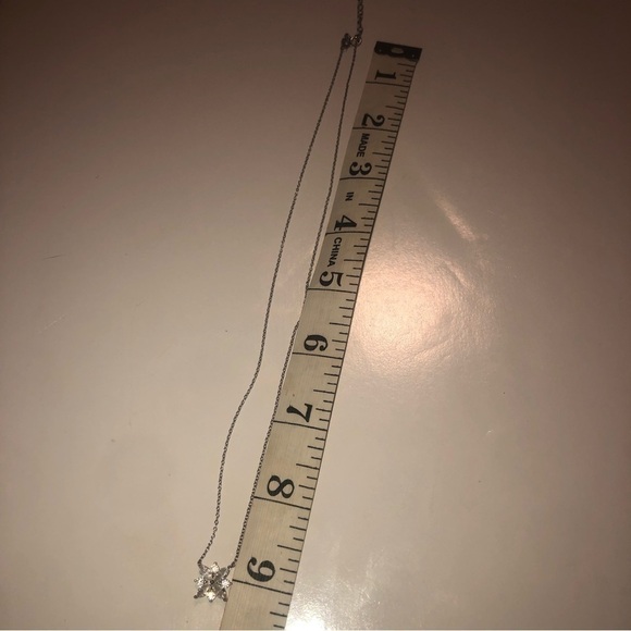 STERLING Silver & Clear Cz Stone Flower / Star / Snowflake Necklace 18” + 2” - Picture 6 of 7